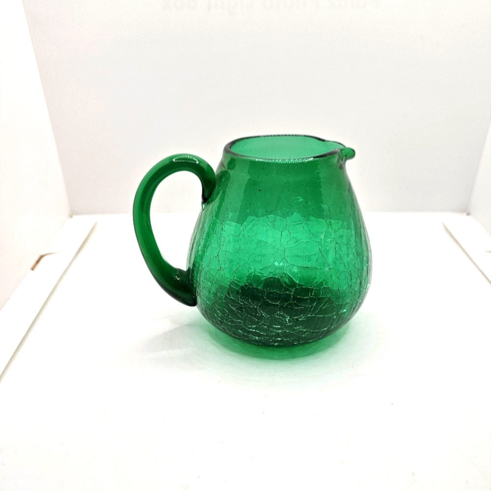 Crackle Glass Rainbow? Emerald Glass Creamer
